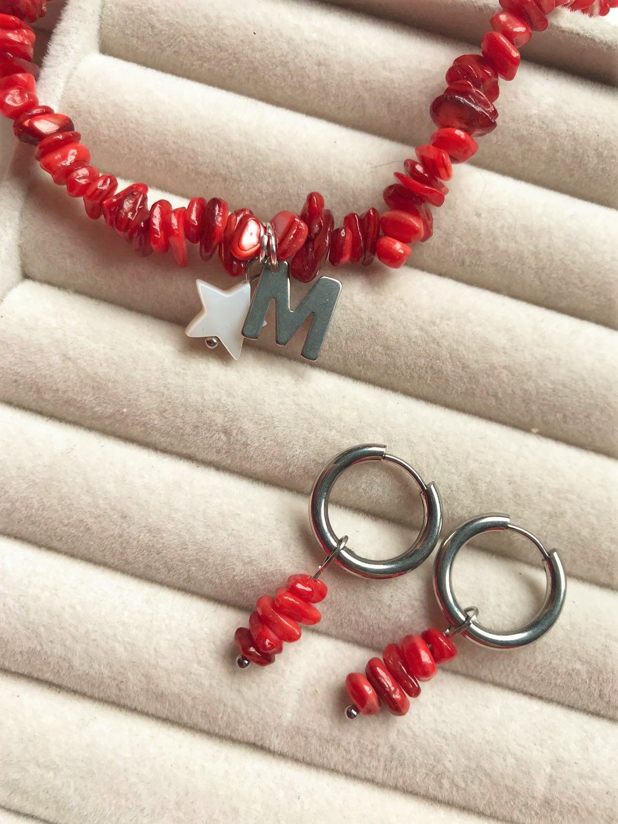 conjunto piedras coral rojo